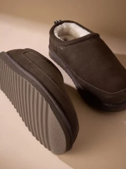 Marron - Chaussons doublés en daim Signature avec fausse fourrure