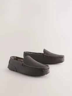 Marron - Chaussons Mocassins Doublés en Fausse Fourrure