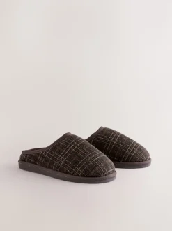 Marron - Chaussons mules à carreaux