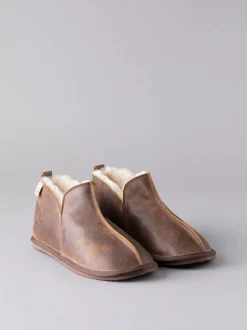 Marron - Chaussons style bottines homme en cuir Lakeland