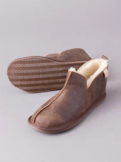 Marron - Chaussons style bottines homme en cuir Lakeland