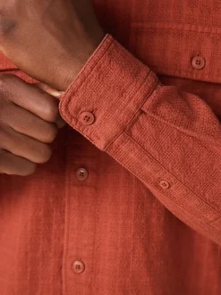 Marron - Chemise Coupe classique texturée à manches longues gaufrée