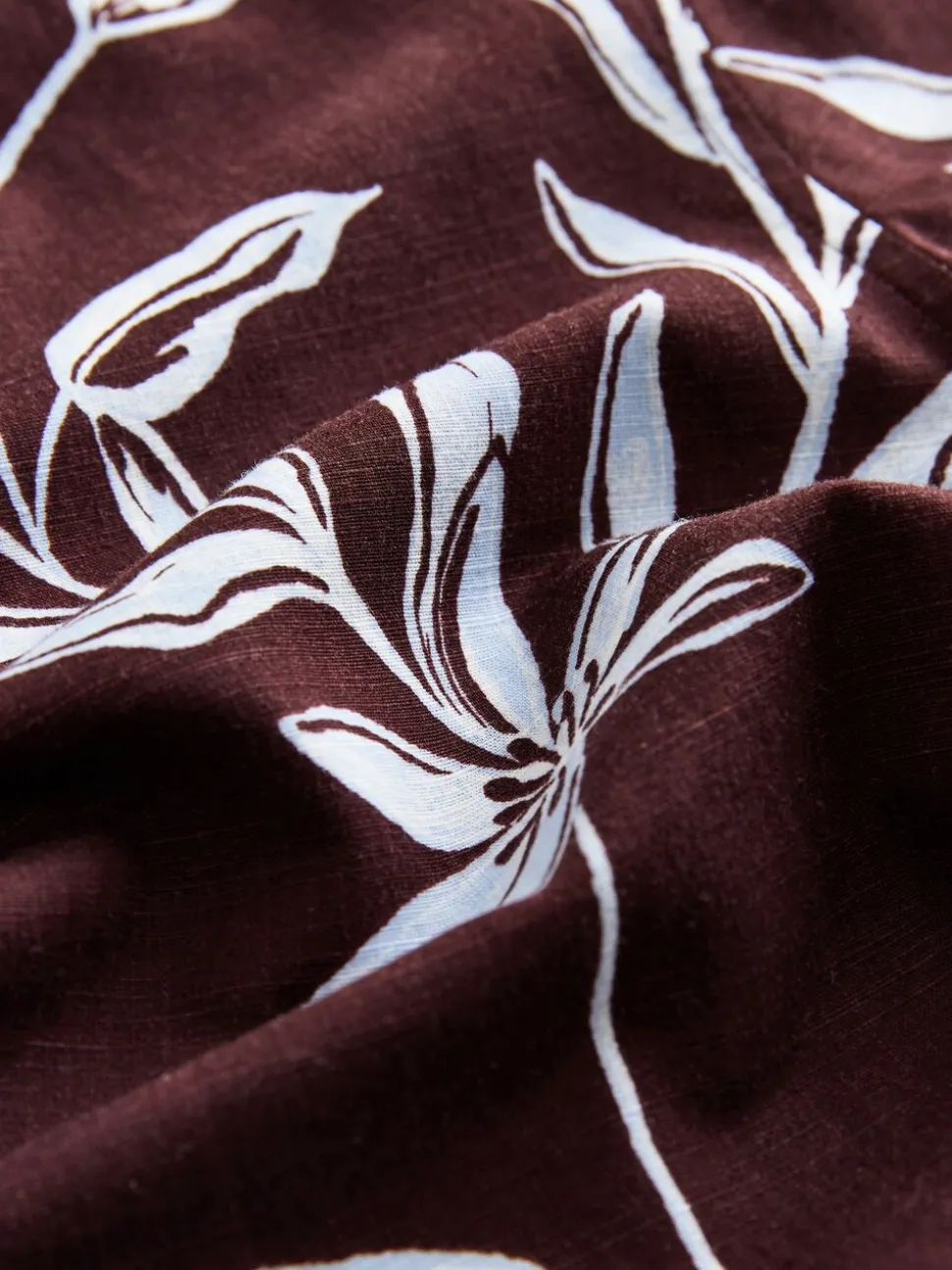 Marron - Chemise en lin et TENCEL™ Blend manches courtes à imprimé Fleuri