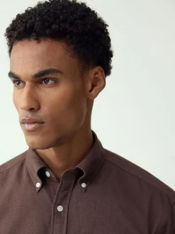 Marron - Chemise Oxford douce à manches longues