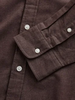 Marron - Chemise Oxford douce à manches longues