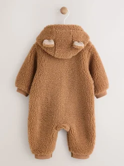 Marron - Combinaison bébé à capuche en peau de mouton