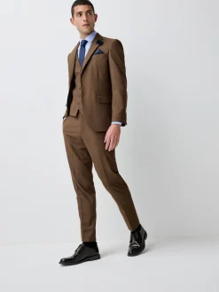 Marron - Coupe ajustée Flannel Costume Veste