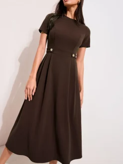 Marron - Friends Like These Tab Detail Manches courtes Mi-long habillé Robe