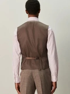 Marron - Gilet de costume à carreaux