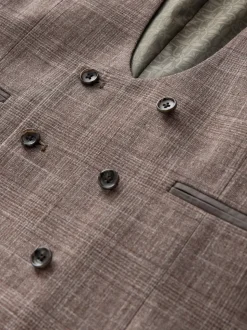 Marron - Gilet de costume à carreaux