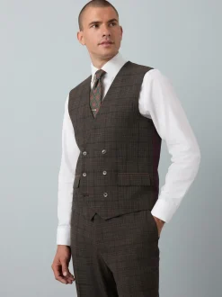 Marron - Gilet de costume à carreaux coupe ajustée