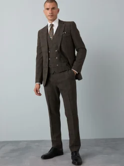 Marron - Gilet de costume à carreaux coupe ajustée