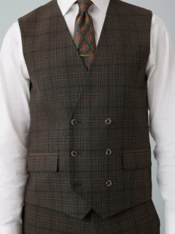 Marron - Gilet de costume à carreaux coupe ajustée
