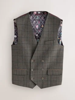 Marron - Gilet de costume à carreaux coupe ajustée