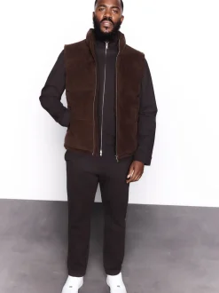 Marron - Gilet matelassé en velours côtelé