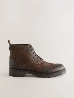 Marron - Grands bottes Brogue épaisses à lacets