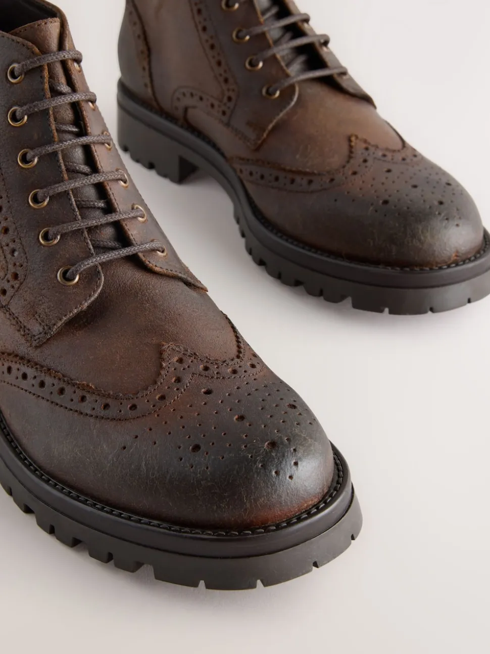 Marron - Grands bottes Brogue épaisses à lacets