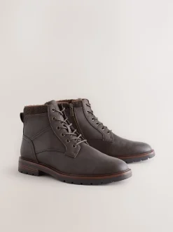 Marron - Grands bottes zippées doublées de borg