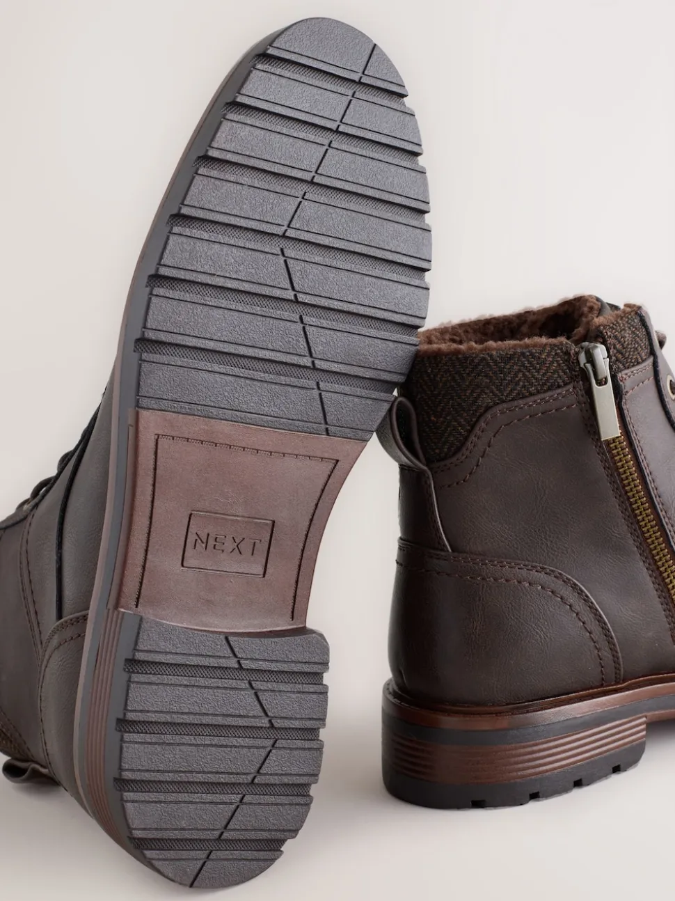 Marron - Grands bottes zippées doublées de borg