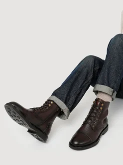 Marron - Jones Bootmaker Davide Bottes militaires Coupe large en cuir