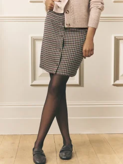 Marron - Jupe courte à carreaux Laura Ashley Dogtooth en laine