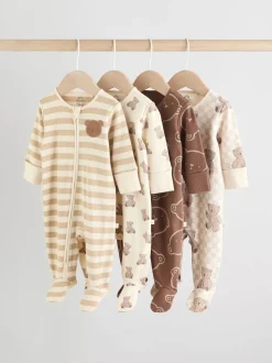 Marron - Lot de 4 dors-bien bébé à imprimé ours avec fermeture éclair bidirectionnelle (0mois-2ans)