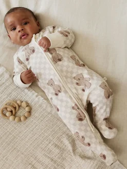 Marron - Lot de 4 dors-bien bébé à imprimé ours avec fermeture éclair bidirectionnelle (0mois-2ans)