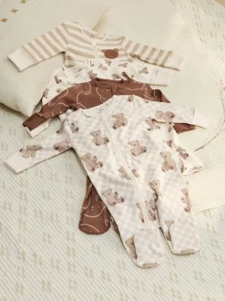 Marron - Lot de 4 dors-bien bébé à imprimé ours avec fermeture éclair bidirectionnelle (0mois-2ans)