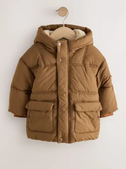 Marron - Manteau rembourré doublé Borg Résistant à la douche (3mois-7ans)
