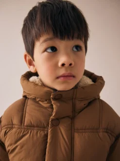 Marron - Manteau rembourré doublé Borg Résistant à la douche (3mois-7ans)
