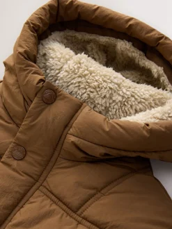 Marron - Manteau rembourré doublé Borg Résistant à la douche (3mois-7ans)