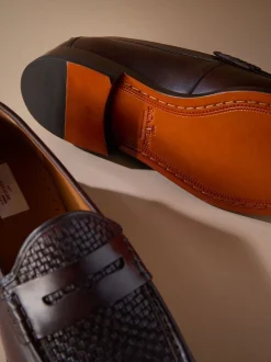 Marron - Mocassins Signature en cuir avec semelles tressées