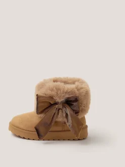 Marron - Monsoon Nœud Faux Fur Suedette Ankle Bottes