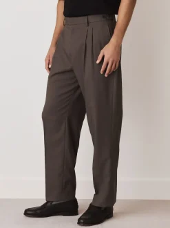 Marron - Pantalon élégant plissé coupe décontractée