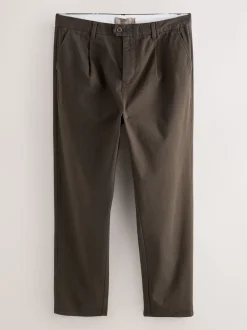Marron - Pantalons chinos extensibles plissés simples