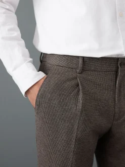 Marron - Pantalons Coupe ajustée texturés à dos élastique extensible