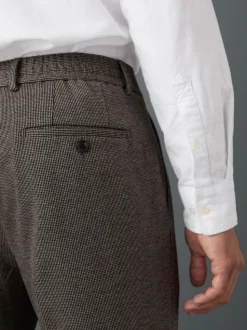 Marron - Pantalons Coupe ajustée texturés à dos élastique extensible