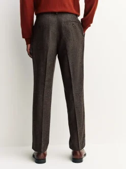 Marron - Pantalons élégants texturés et fuselés coupe standard avec laine