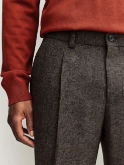 Marron - Pantalons élégants texturés et fuselés coupe standard avec laine