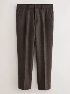 Marron - Pantalons élégants texturés et fuselés coupe standard avec laine