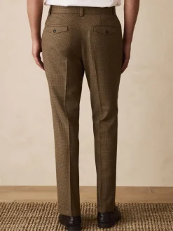 Marron à petit motif pied-de-poule - Slim Fit (Slim Fit) - Pantalons texturés élégants