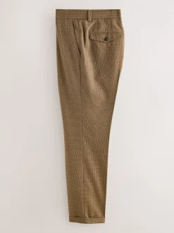 Marron à petit motif pied-de-poule - Slim Fit (Slim Fit) - Pantalons texturés élégants