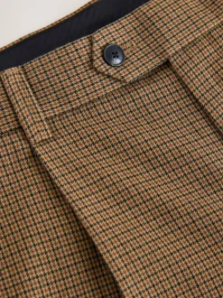 Marron à petit motif pied-de-poule - Slim Fit (Slim Fit) - Pantalons texturés élégants