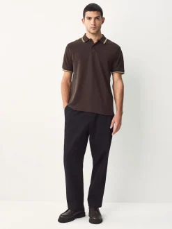 Marron - Polo coupe classique à manches courtes et liserés