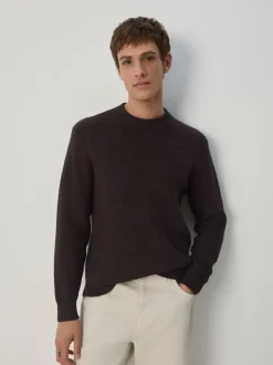 Marron - Pull Col rond Texture Coupe classique