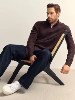 Marron - Pull texturé Coupe classique à col zippé