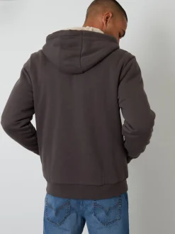 Marron - Sweat à capuche Threadbare zippé doublé de peau de mouton