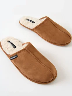 Marron - Threadbare chaussons mules doublés de fausse fourrure