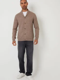 Marron - Threadbare Châle Col tricoté Cardigan