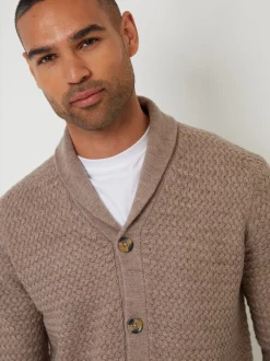 Marron - Threadbare Châle Col tricoté Cardigan